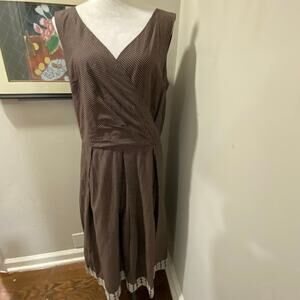 Julian Taylor Brown Cream Polka Dot Surplice Front Dress Size 16W Sleeveless